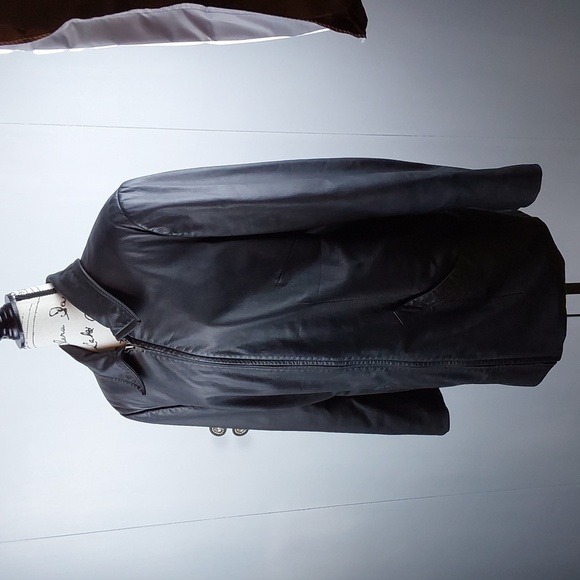 Lauren Ralph Lauren- Womens Black Leather luxury Coat Minimalist Neutral Sz.1X - Picture 5 of 12